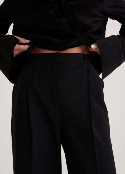 Pants R24 black wool, high-rise, wide-leg cut