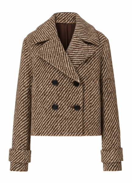 Coat RCTO06 Double-breasted brown wool blend, cuffed sleeves