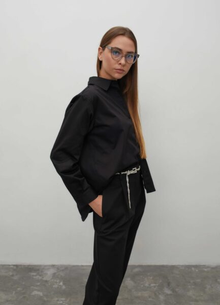 Marškiniai RSHT03 Juoda medvilnė, laisvas siluetas, overshirt