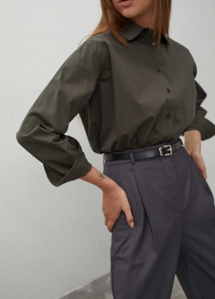 Shirt R41 Khaki cotton, classic cut, structured collar
