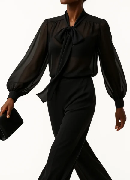 Blouse RBLS07 tie-neck, fluid silhouette
