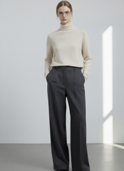 Pants R23 Wide-leg, mid-rise,grey wool tailoring
