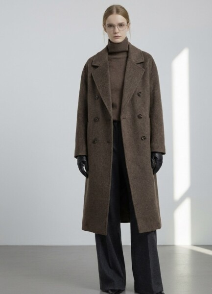 RCTO029 Double-Breasted Midi Brown Coat
