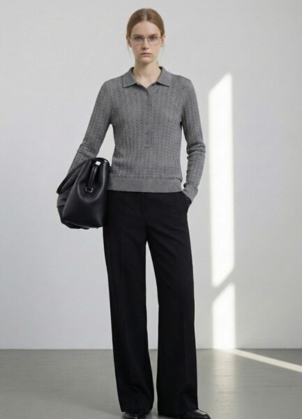 RSW02M Merino Wool Polo Sweater Grey