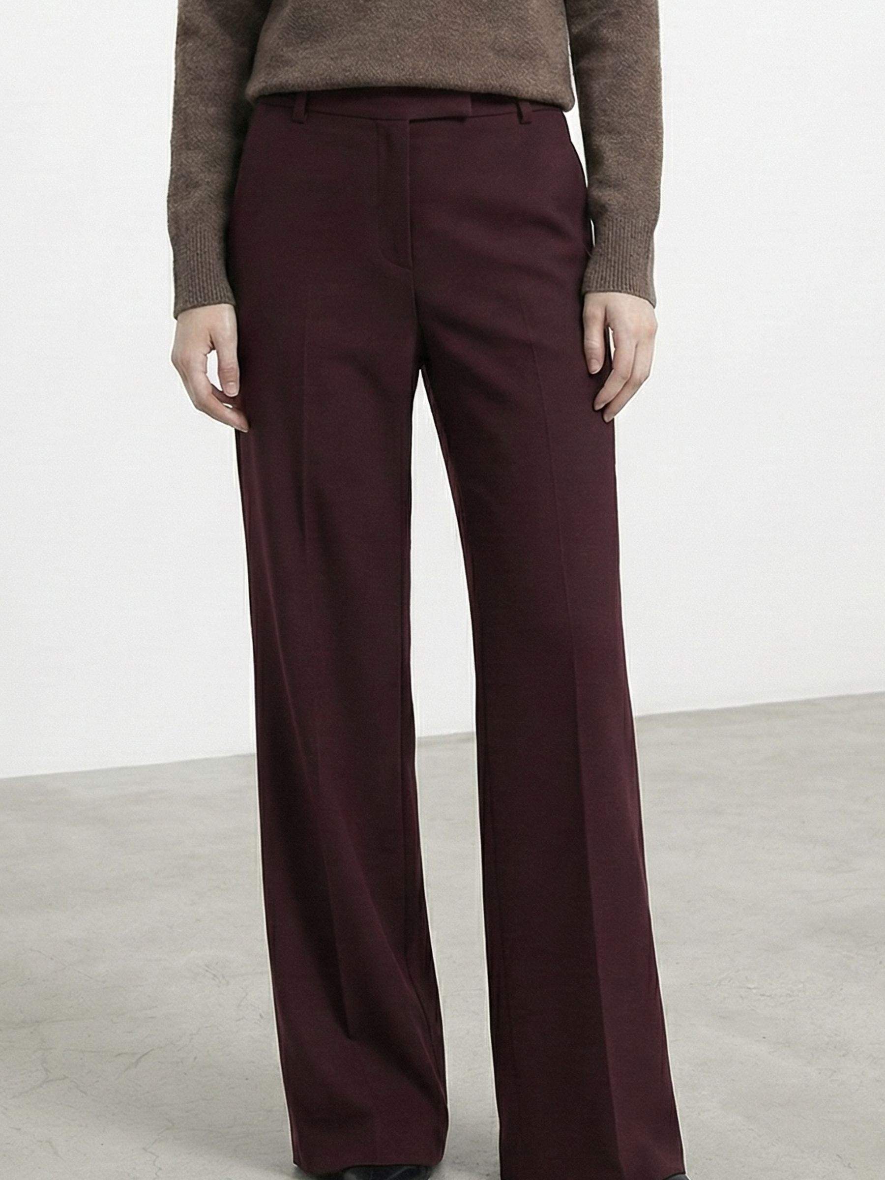 Pants R23 Wide-leg, mid-rise,burgundy wool tailoring