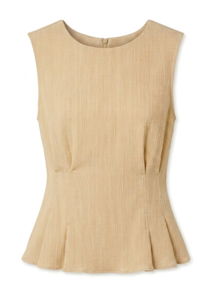 Sleeveless Viscose Peplum Blouse in Sand by RUDNÉ