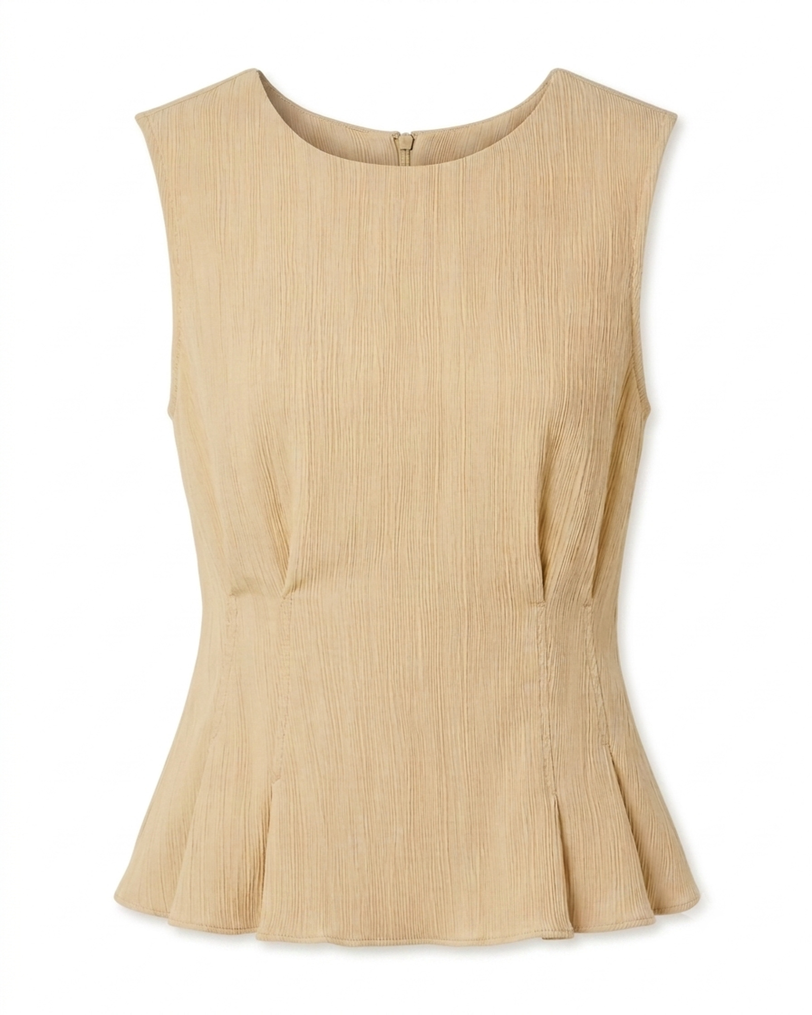 IMG_0137 Sleeveless Viscose Peplum Blouse in Sand by RUDNÉ
